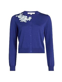 Кардиган Carolina Herrera из смеси шелка и хлопка с цветочной вышивкой, длинными рукавами и пуговицами спереди 11031083