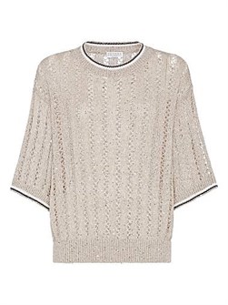 Льняной свитер с волокнами Brunello Cucinelli, круглым вырезом, широкими рукавами, 94% лен, сделан в Италии 11031802