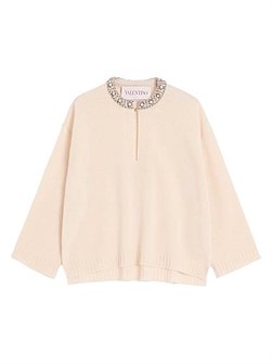 Северный свитер Valentino Garavani с вышивкой камнями и яркой пуговицей 11034426