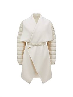 Шерстяная шаль Moncler с утеплёнными рукавами, лонгсливом и поясом, 80% шерсть, 20% полиамид 11034537