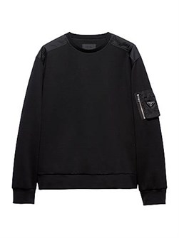 Худи из хлопкового флиса Prada с Oversized-силуэтом, длинными рукавами и карманом из Re-Nylon 11031384
