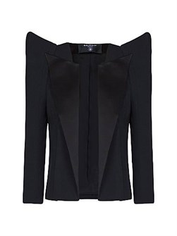 Жакет Balmain Spencer с открытым фасоном и атласными лацканами, 100% вискоза, рукава три четверти 11034856