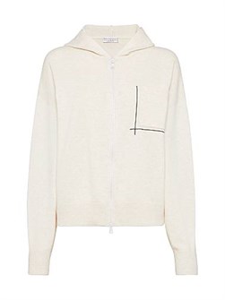 Кардиган с капюшоном из смеси овечьей шерсти, кашемира и шелка от Brunello Cucinelli, 60% шерсти, сделан в Италии 11031916