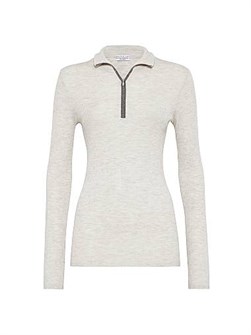 Легкий свитер Brunello Cucinelli из мериносовой шерсти и кашемира с высоким воротником на молнии 11031917