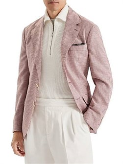 Блейзер в узор ',собачья лапка', от Brunello Cucinelli с деконструкцией, из шерсти, льна и шелка, Италия 11031922