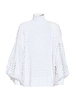 Свободный сетчатый свитер Alaia с воротником-стойкой и объемными рукавами, Италия 11034857