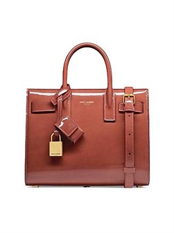 Saint Laurent Миниатюрная сумка Sac De Jour из лакированной кожи с замком и плечевым ремнем, высота 22 см 11031342