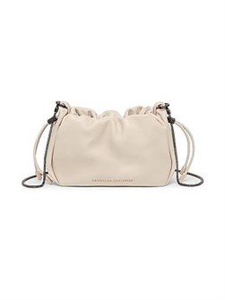 Brunello Cucinelli Миниатюрная сумка-ведро из мягкой кожи с цепочкой, длиной 26 см, съемным ремешком и антикоррозионными элементами 11035379