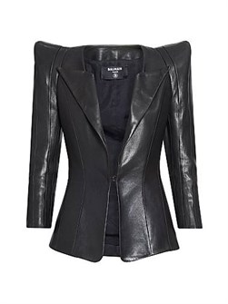 Кожаная приталенная куртка Balmain с острыми плечами и застежкой на крючок, Франция 11034883