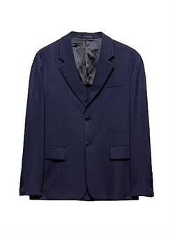 Однобортная приталенная куртка из шерстяной смеси Prada с треугольным логотипом 11036774