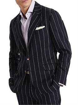 Brunello Cucinelli Пиджак Cavallo из фактурного льна и хлопка в полоску с тремя пуговицами и карманами, Италия 11034594