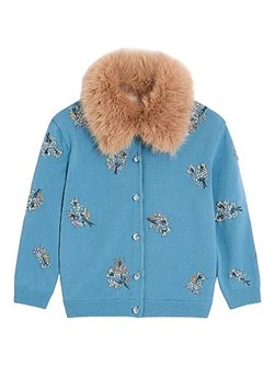 Вязаный кардиган Valentino Garavani с вышивкой, съёмным воротником из экомеха и кристальными пуговицами 11034381