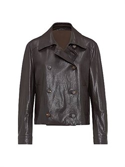 Кожаный укороченный пиджак с отделкой монили от Brunello Cucinelli, 100% натуральная кожа, Италия 11031803