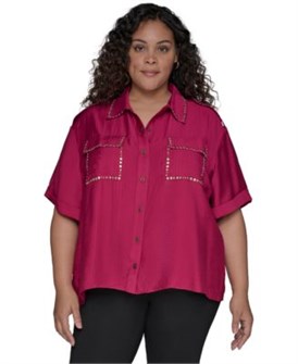 Классическая рубашка с пуговицами и металлическими заклепками Karl Lagerfeld Paris для полной фигуры 11224471