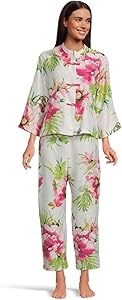Женский комплект пижамы Natori Sonomi с воротником-стойкой, длина топа 22 дюйма, зауженные рукава 11240673