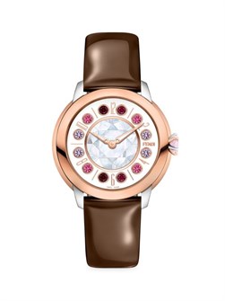 Fendi Часы Ishine 33MM из нержавеющей стали с позолотой 18К, с топазом и черным спинелем, на кожаном ремешке 11170609