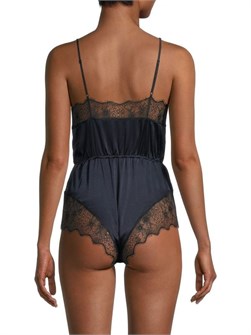 Шелковый слип-тедди La Reve от Kiki De Montparnasse с кружевной отделкой и регулируемыми бретелями 11169987