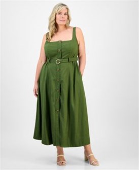 Платье большого размера с квадратным вырезом, пуговицами спереди и поясом от Taylor 11227870