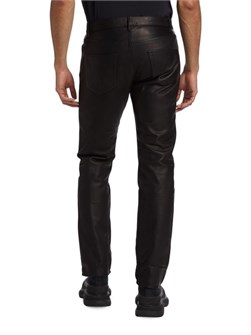 Кожаные брюки The Daze от John Elliott с классическими пятипанельными карманами и зауженным к коленям силуэтом 11226046