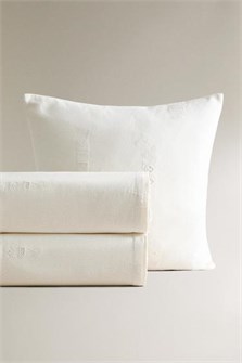 Zara Home Льняное покрывало с вышивкой и ажурным узором, стильный дизайн для спальни 11235995