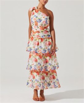 Astr Женское макси-платье Natali с одним плечом и асимметричным вырезом, украшенное рюшами и многослойной юбкой 11173084