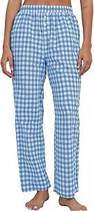 Широкие хлопковые пижамные штаны в клетку с карманами и эластичным поясом для дома и сна Flygo 10022965