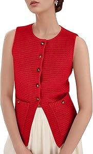 Трендовый кардиган-жилет Flygo из 100% акрила с круглым вырезом, пуговицами и карманами 10022942