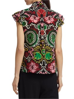 Шёлковая блузка от Alice + Olivia с абстрактным принтом и рюшами на плечах, 100% шёлк 11232061