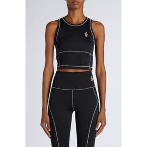 Укороченный топ Moncler Grenoble без рукавов с контрастной строчкой и вышитым логотипом 10042069