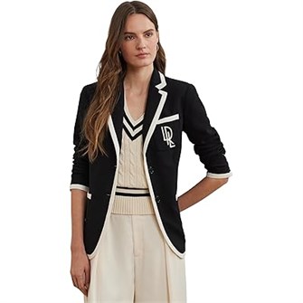 Контрастный блейзер из жесткой ткани LAUREN Ralph Lauren с длинными рукавами и карманами 11177430