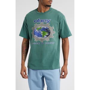 Графическая футболка Obey Pace and Unity из 100% хлопка с круглым вырезом и короткими рукавами 10041276