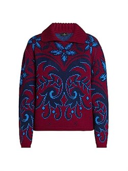Джемпер Etro из итальянской шерсти с поло-воротом, жаккардовым цветочным узором и длинными рукавами 11167397