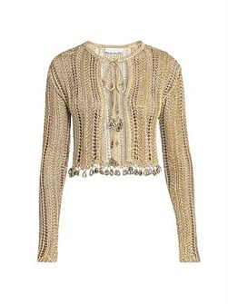 Paco Rabanne Кардиган Rabanne с коротким кроем и узором, выполненным крючком, лонгслив с застежкой на завязках и облегающим силуэтом 11166971