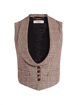 Chloe Жилет без рукавов из мягкой шерсти с клетчатым узором и глубоким воротником от Chloe, Италия 11025734