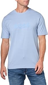 Мужская хлопковая футболка с двойным логотипом BOSS и круглым вырезом, 100% хлопок 11240979