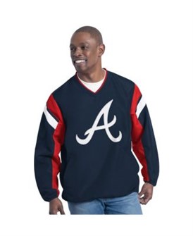 Мужской тёмно-синий лонгслив с капюшоном и V-образным вырезом, Atlanta Braves Double Coverage, G-III Sports 11224812