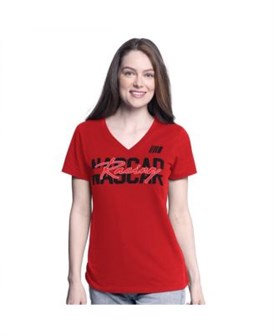 G-Iii Женская красная футболка NASCAR Batter Up с V-образным вырезом и короткими рукавами, 60% хлопок, 40% полиэстер 11224900