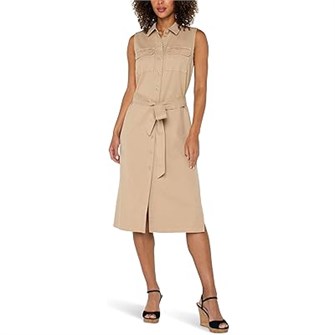 Платье-рубашка без рукавов от Liverpool Los Angeles с разрезами, двумя передними карманами и длиной ниже колена 11227256