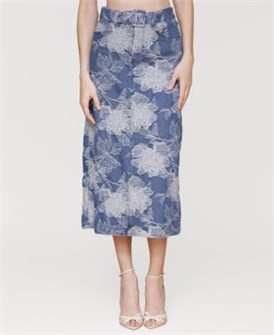 Джинсовая макси-юбка с цветочным принтом для женщин от Avec Les Filles с поясом и четырьмя карманами 11238483