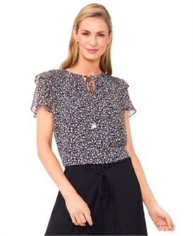 Женская блуза с завязками и рюшами на рукавах от CeCe, выполненная из 100% полиэстера, машинная стирка 11026535