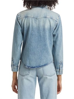 Футболка из денима с длинными рукавами и нагрудными карманами от Frame, приталенного силуэта 11225766