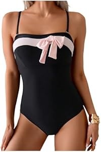 Цельный купальник Verdusa с бантиками, однотонный, регулируемыми бретелями и высоким вырезом, из мягкого материала 11240704