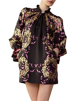 Мини-платье из цветного шелка с длинными рукавами и рюшами от Cynthia Rowley, 100% шелк 11018984