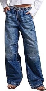 Свободные женские джинсы Flygo с широкими штанинами и завязками на эластичном поясе, стиль Y2K 10023018