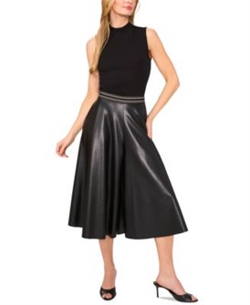 Женские комфортные кюлоты из эко-кожи от Vince Camuto с контрастным поясом и карманами 11239588