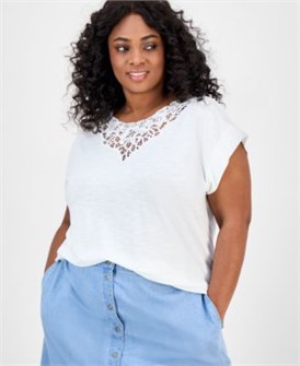 Блузка большого размера с кружевной отделкой и рукавами долман от Jones New York, 61% полиэстер 11175443