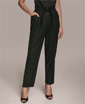 Женские брюки с завышенной талией и поясом paperbag из 52% льна Donna Karan New York 11224283