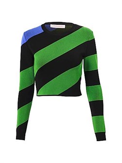 Укороченный полосатый свитер Carolina Herrera с классическим круглым воротником и рукавами три четверти 11019757