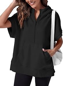 Молодёжный уютный худи Fisoew с половинной застёжкой-молнией и короткими рукавами, 63% полиэстер, 37% хлопок, с карманами 11241145