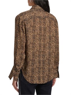 Шелковая рубашка лонгслив с леопардовым принтом от Frame с воротником на пуговицах и манжетами 11225807